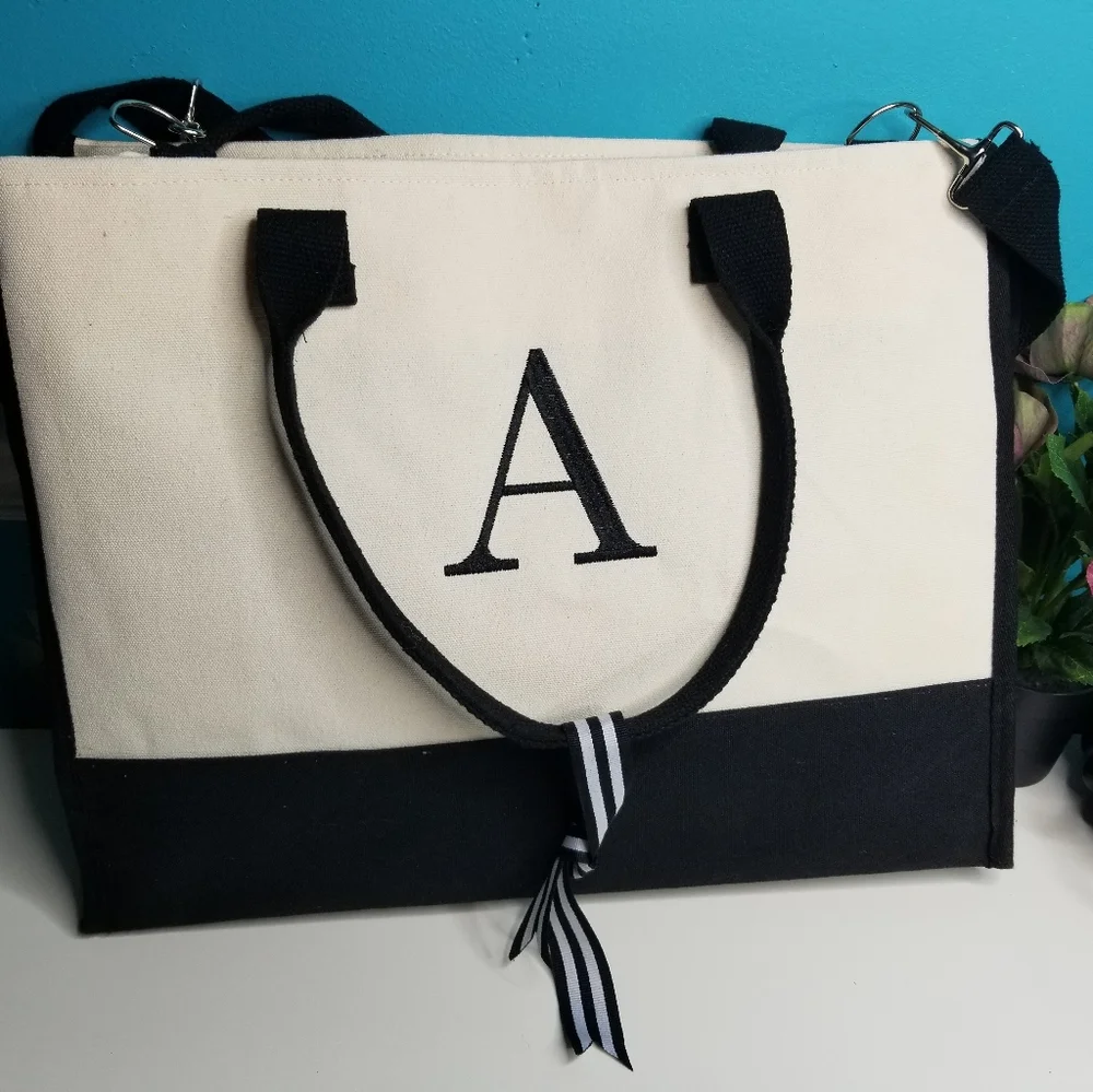 Monogrammed Black & Ivory Tote Bag - Picture 7 of 9